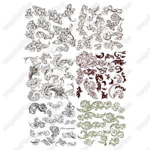 Verziertes Blumenmuster-Clipart-Set in SVG-, PNG-Format - Elegante Vintage-Designs zum Basteln