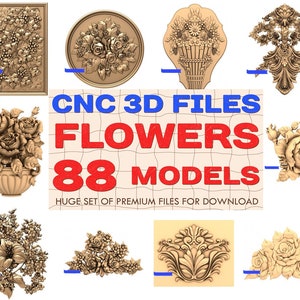 Blumen 88 Stück CNC stl 3D-Modelle. stl,Blumen cnc,Blumen 3d,Blumen-Modell,3D-Cnc-Modell,Cnc-Fräser-Dateien, artcam, aspire, vcarve