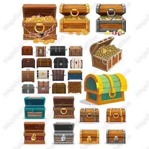 Treasure Chest Clipart Set in SVG, PNG | Colorful Cartoon Style for Games & Crafts