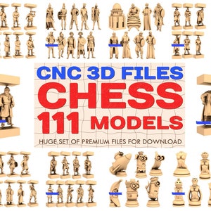 Xadrez 111 peças CNC modelos 3d stl. Xadrez stl, xadrez cnc, xadrez 3d, modelo de xadrez, modelo 3d cnc, arquivos de roteador cnc, artcam, aspire, vcarve, art rlf