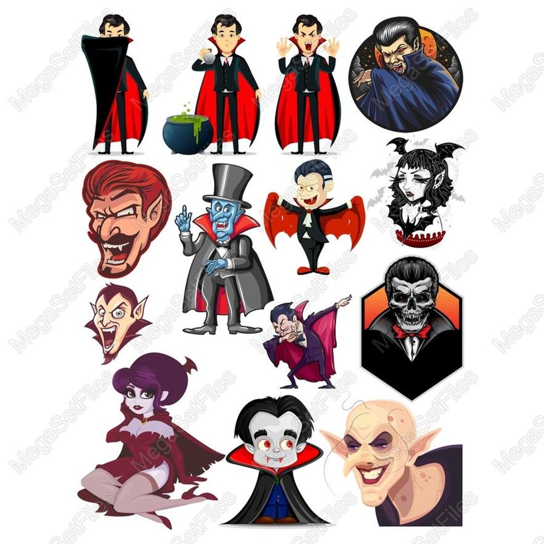 Gothic Vampire Clipart Pack in SVG PNG | Cartoon Horror Illustrations ...
