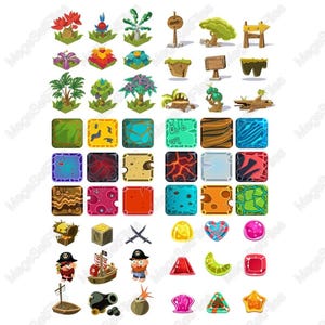 Cartoon Piraten-Abenteuerspiel-Assets-Pack SVG PNG Tropische Symbole 2D-Elemente