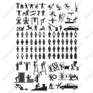 Humorous Stick Figure Clipart Set - SVG, PNG - Black and White Workplace and Safety Designs