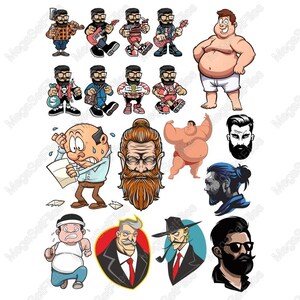 Personagens de desenho animado hipster SVG PNG conjunto para logotipos pôsteres ~ Cores fortes ~ Estilo retrô