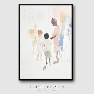 Minimalist Mother & Children Oil Painting | African American Abstract Modern Art,  Printable Digital Download Wall Art