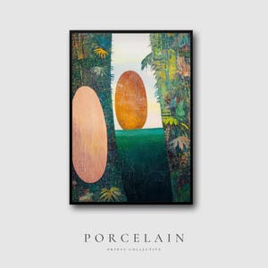 Abstract Forest Wall Art | Dreamy Nature-Inspired Digital Download, Sunrise Botanical Printable in Green, Pink & Orange Tones