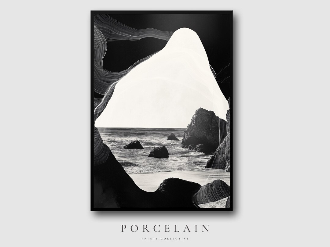 Black and White Coastal Abstract Art Minimalist Ocean-inspired Wall ...