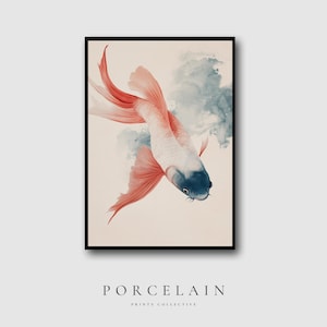Koi Fish Wall Art Printable | Minimal Japanese Watercolor, Elegant Betta Fish Painting, Asian Zen Decor Digital Download