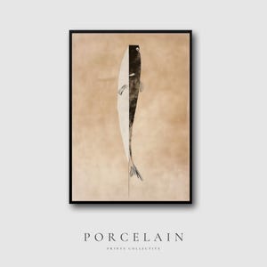 Minimalist Fish Wall Art Printable | Modern Coastal Kitchen Decor, Abstract Line Art Digital Download, Neutral Marine Poster