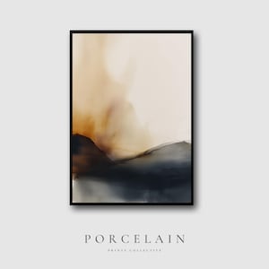 Abstract Mountain Landscape Wall Art Digital Download | Golden and Navy Minimal Nature Inspired Artwork for Calming Modern Interiors