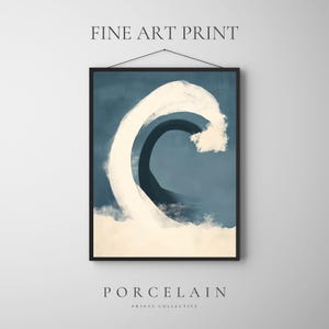 FINE ART PRINT Minimal Coastal Wave Painting |  Abstract Ocean Wall Art, Blue and White Seascape Print, Modern Coastal Decor