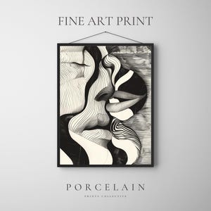 IMPRESIÓN DE BELLAS ARTES: Arte mural minimalista de pareja besándose / Pintura monocromática abstracta, decoración romántica para el hogar, regalo de primer aniversario de bodas