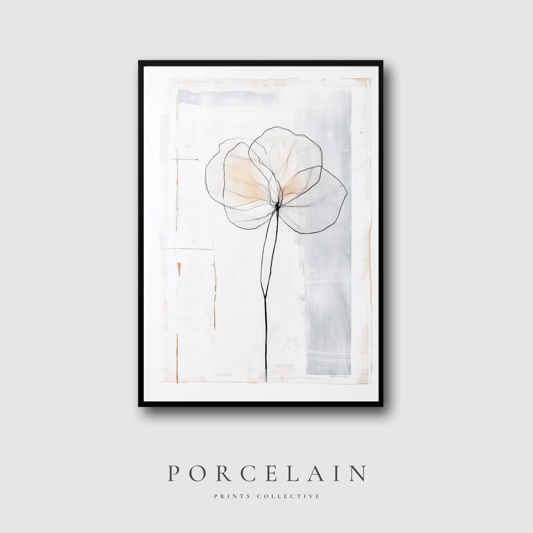 Minimal Floral Line Art Print | Neutral Botanical Wall Art, Modern ...