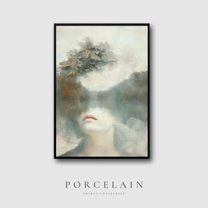 Surreal Portrait Wall Art, Nature Inspired Digital Download Printable, Dreamy Face Landscape Artwork, Modern Surrealism Printable Home Decor