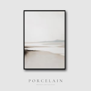 Minimal Coastal Wall Art Printable | Neutral Beach Landscape Painting, Modern Seaside Decor, Digital Download Ocean Artwork