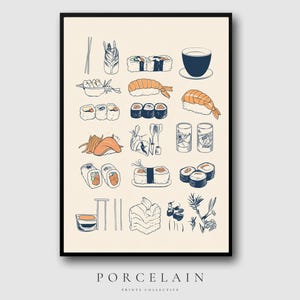Sushi Kitchen Wall Art Printable | Japanese Food Illustration, Minimalist Line Drawing, Modern Dining Decor, Digital Download Poster