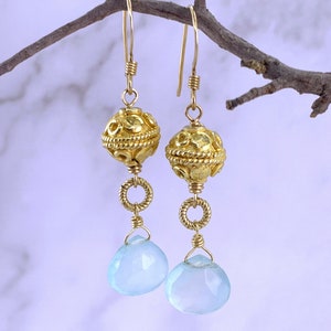 Blue Chalcedony and 18k Vermeil Earrings — E-0115