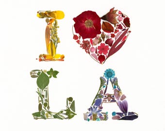 I LOVE LA - 8x10 Fine Art Giclée Print from Real Pressed Flowers - Vibrant Floral Print