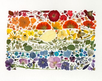 Rainbow 8x10 Fine Art Giclée Print from Real Pressed Flowers - Vibrant Floral Print