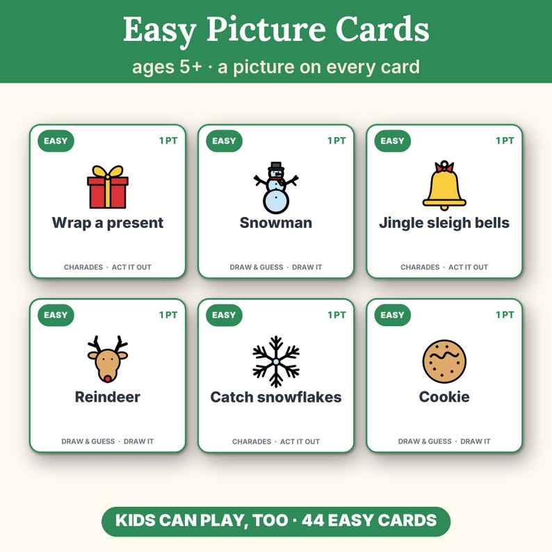 Christmas Charades Printable Party Game, 160 Act It Out and Draw & Guess Cards for Kids and Adults image 9