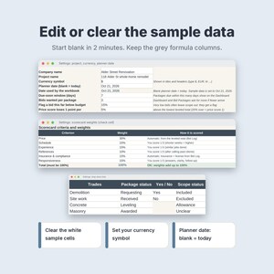 Contractor Bid Comparison Template, Construction Bid Leveling Spreadsheet, Quote Sheet image 11