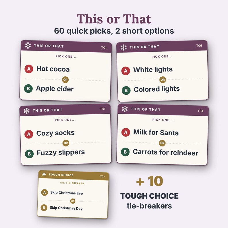 Christmas Would You Rather Game, Printable PDF, 220 Cards for Kids, Family & Adults image 6