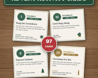 Advent Calendar Activity Cards, 74 Printable Christmas Countdown Ideas for Kids & Family
