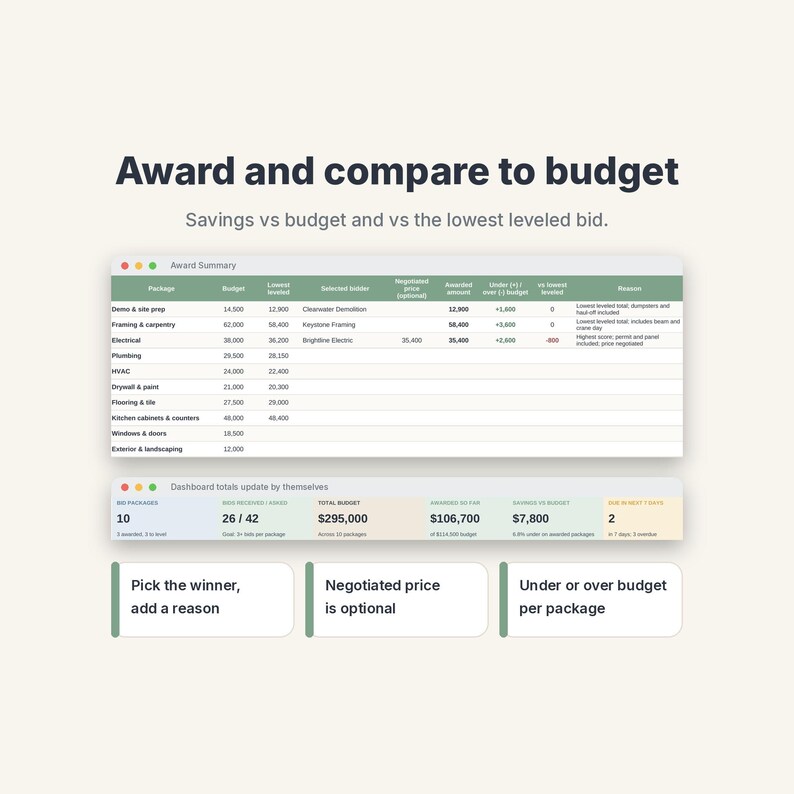 Contractor Bid Comparison Template, Construction Bid Leveling Spreadsheet, Quote Sheet image 8
