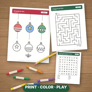 Printable Christmas Activity Pack for Kids, 63 Pages of Coloring, Mazes, Word Search & Party Games image 9