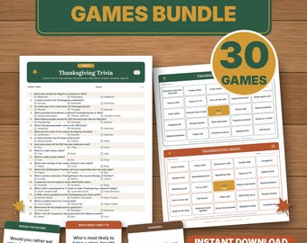 Thanksgiving Games Printable Bundle, 30 Family & Friendsgiving Party Games, Trivia, Bingo