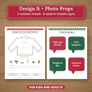 Kit imprimible para fiesta de suéteres navideños feos, boletas para concursos, premios, bingo e invitaciones. imagen 7