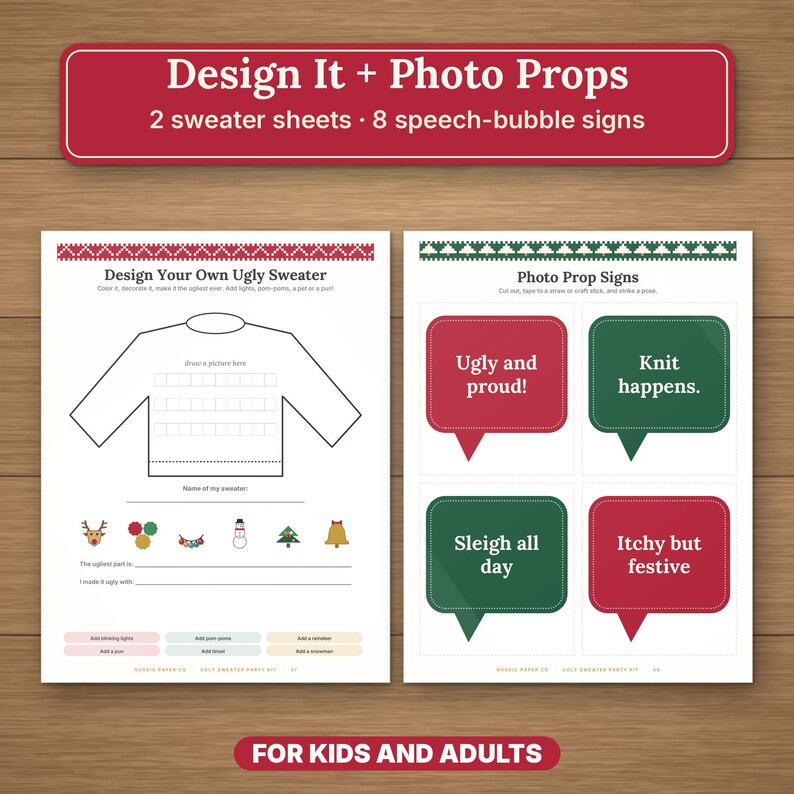 Kit imprimible para fiesta de suéteres navideños feos, boletas para concursos, premios, bingo e invitaciones. imagen 7