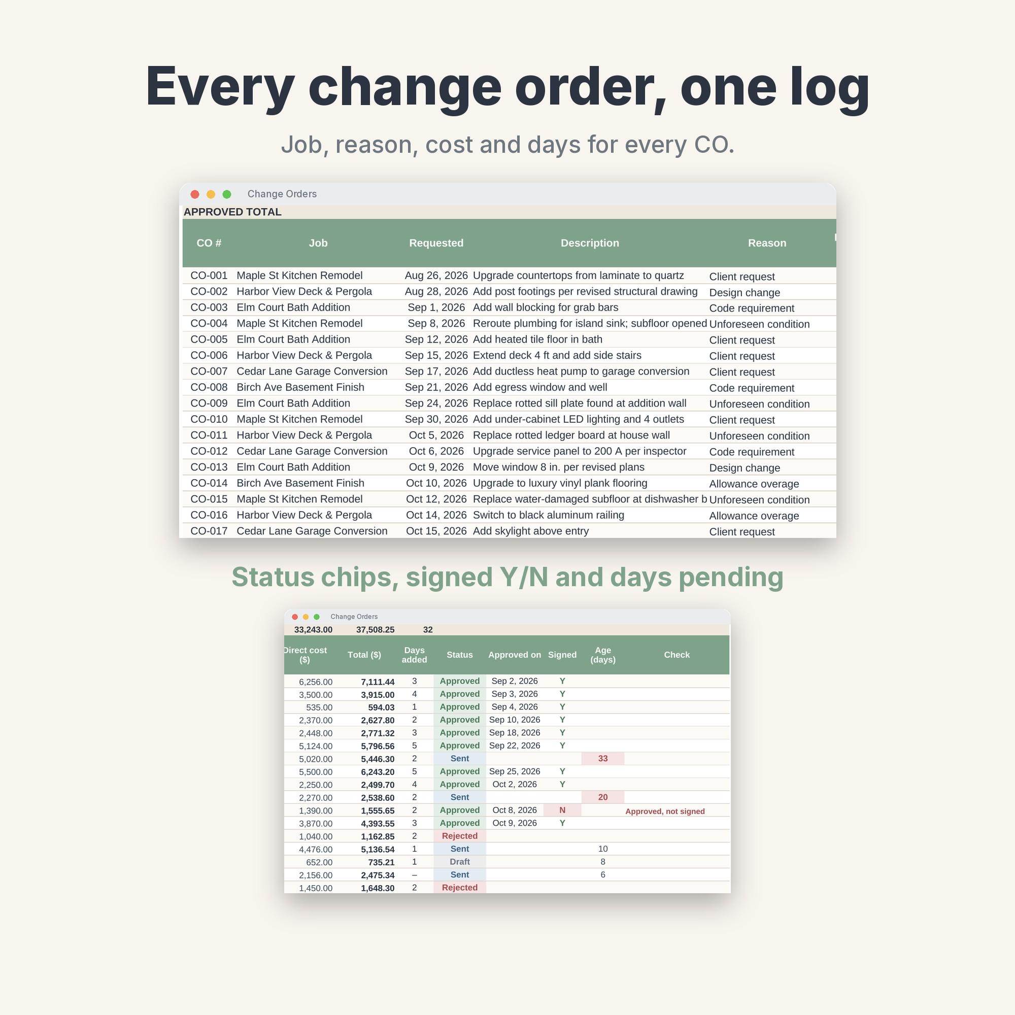 Construction Change Order Form & Log Template for Contractors and Remodelers image 4