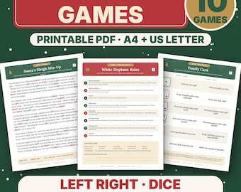 Printable Christmas Gift Exchange Games, Left Right Story, Dice Game & White Elephant for Family