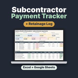 Subcontractor Payment Tracker Spreadsheet, Retainage Log & Lien Waiver Tracker image 1