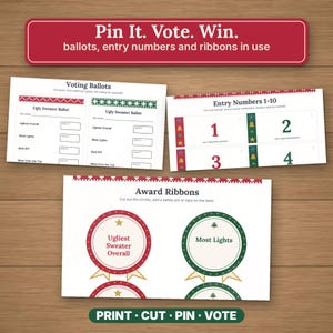 Kit imprimible para fiesta de suéteres navideños feos, boletas para concursos, premios, bingo e invitaciones. imagen 12