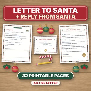 Letter to Santa Kit Printable, Letter From Santa Reply, Nice List Certificate & Envelope for Kids