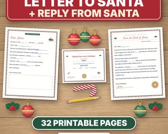 Letter to Santa Kit Printable, Letter From Santa Reply, Nice List Certificate & Envelope for Kids