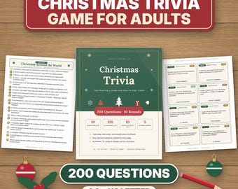 Christmas Trivia Game for Adults, 200 Printable Questions in 10 Rounds with Answer Key & Cards