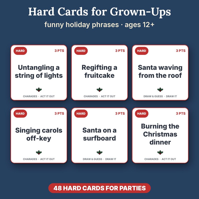 Christmas Charades Printable Party Game, 160 Act It Out and Draw & Guess Cards for Kids and Adults image 10