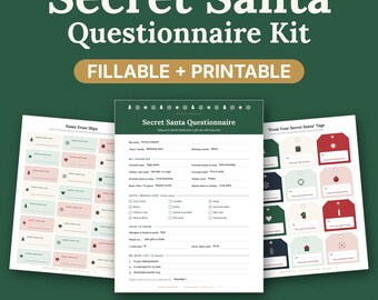 Secret Santa Questionnaire & Gift Exchange Kit, Fillable Printable PDF, Sign Up Sheet, Name Slips