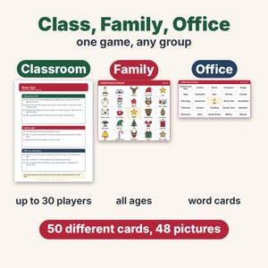 Bingo navideño imprimible, 50 tarjetas de bingo con imágenes únicas para niños, adultos y grupos grandes, juego para el aula y fiestas familiares. imagen 8