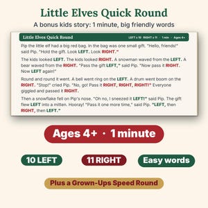 Jeu de Noël imprimable Gauche Droite, 6 histoires à lire à voix haute pour la famille, les enfants et les échanges de cadeaux au bureau image 8
