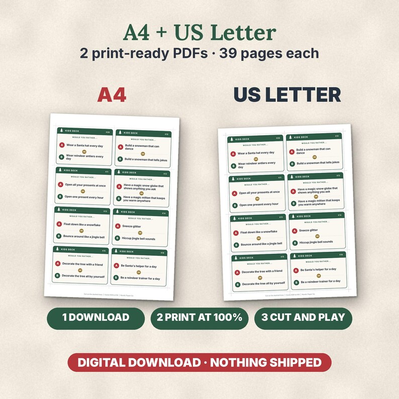 Christmas Would You Rather Game, Printable PDF, 220 Cards for Kids, Family & Adults image 11