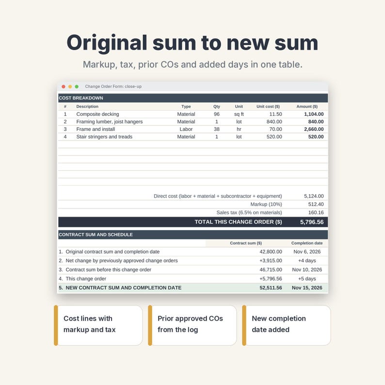 Construction Change Order Form & Log Template for Contractors and Remodelers image 3