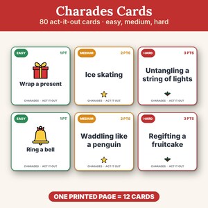 Christmas Charades Printable Party Game, 160 Act It Out and Draw & Guess Cards for Kids and Adults image 3