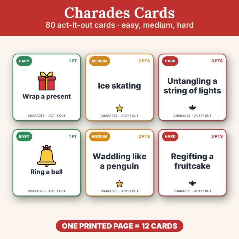 Christmas Charades Printable Party Game, 160 Act It Out and Draw & Guess Cards for Kids and Adults image 3