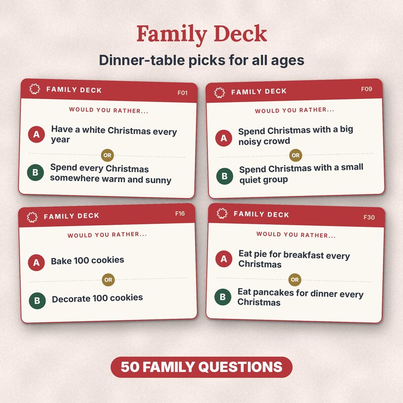 Christmas Would You Rather Game, Printable PDF, 220 Cards for Kids, Family & Adults image 4