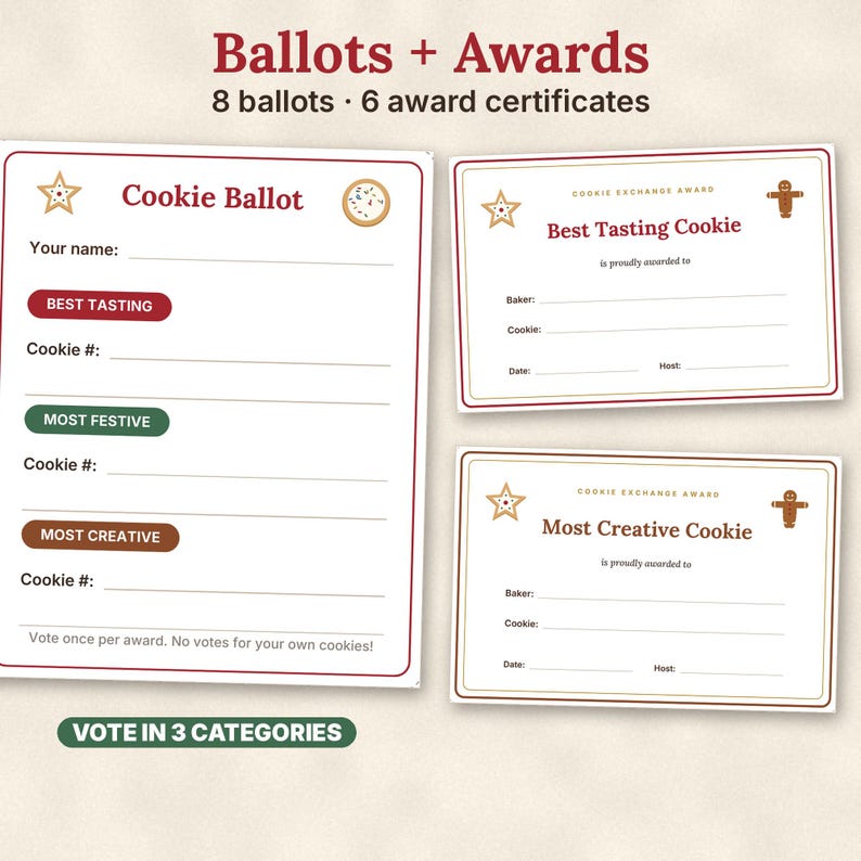 Christmas Cookie Exchange Kit, Printable Cookie Swap Party Invites, Ballots, Recipe Cards, Tent Cards image 6