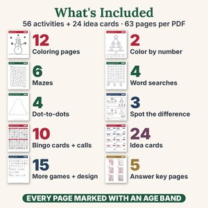 Printable Christmas Activity Pack for Kids, 63 Pages of Coloring, Mazes, Word Search & Party Games image 2